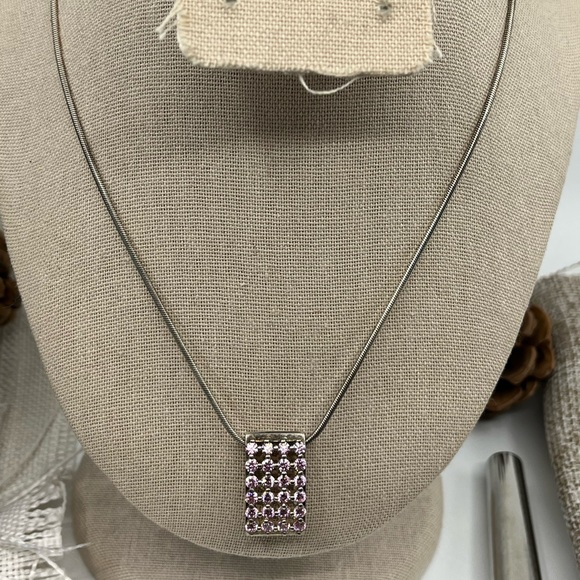 Paul Klecka Sterling Silver Diamonique Pendant Necklace – Pink & Yellow Stones - Picture 8 of 16